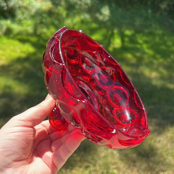 Vintage LE Smith Large Ruby Red Glass Moon and Star Pedestal Candy Dish - Picture 4 of 11